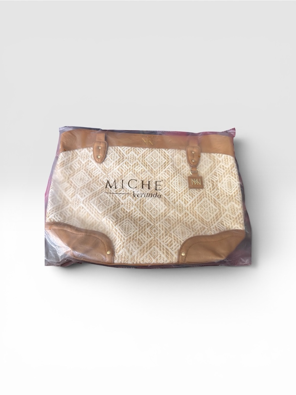 MICHE Veranda Cream Tote with Tan Trim